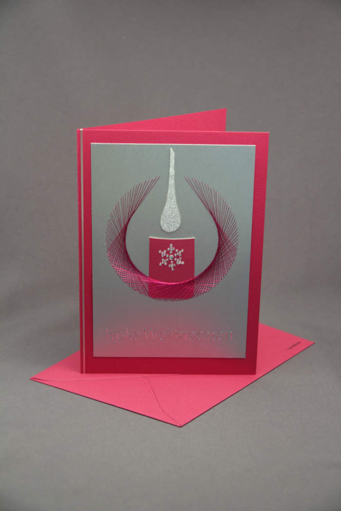 Weihnachtskarte Kerze gestickt pink